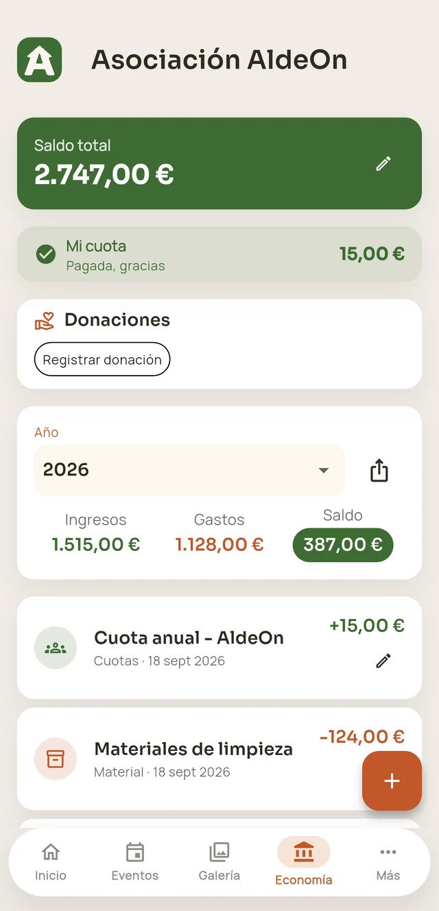 Economía de la app AldeOn: cuotas, gastos y balance de la peña